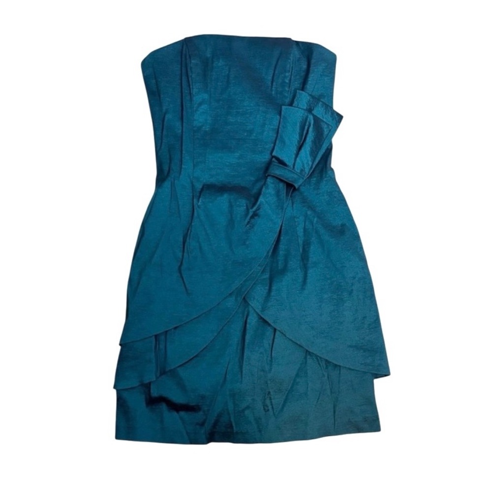 Jessica McClintock Vintage Taffeta Strapless Teal Emerald Green Party Dress